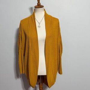 My Story Open-Front Waffle Knit Cardigan - Mustard